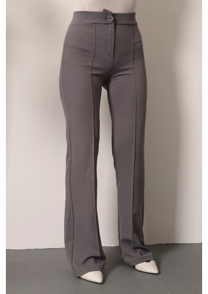 Luxwomen Düğmeli Yüksek Bel Çımalı Salaş Dabıl Kumaş Pantolon-Eşofman fırsatları