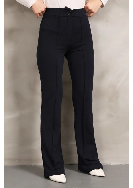 Luxwomen Düğmeli Yüksek Bel Çımalı Salaş Dabıl Kumaş Pantolon-Eşofman modelleri