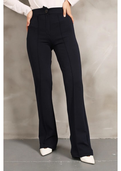 Luxwomen Düğmeli Yüksek Bel Çımalı Salaş Dabıl Kumaş Pantolon-Eşofman fırsatları