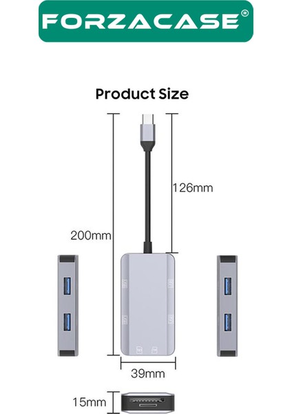 6in1 USB 3.1 Type-C 4 Port USB Çoklayıcı Otg Sd Kart Okuyucu Mac iPhone 15 16 Uyumlu FC833