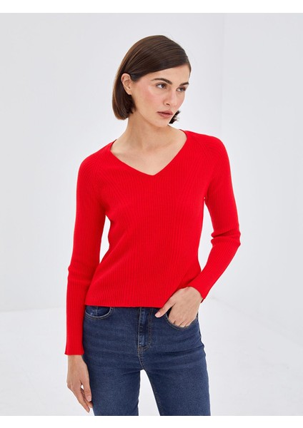 Lcw Vision V Yaka Düz Uzun Kollu Kadın Triko Kazak