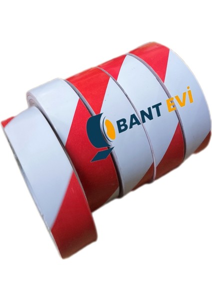 Bant Evi Yer İşaretleme Bandı 25 mm x 30 mt Kırmızı Beyaz Zemin İşaretleme Bandı Kırmızı-Beyaz