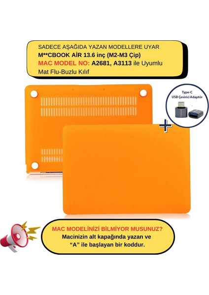 Macbook Air M2-M3 Kılıf 13.6 inç Mat Flu Kılıf (TouchID'li Air M2-M3) A2681 A3113 ile Uyumlu fiyatları