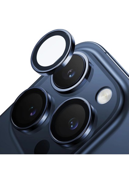 iPhone 15 Pro Max ve iPhone 15 Pro Safir Kamera Lens Koruyucu Uygulama Aparatlı modelleri