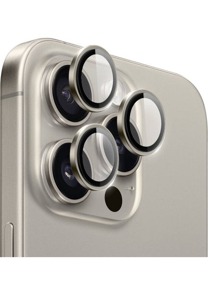 iPhone 15 Pro Max ve iPhone 15 Pro Safir Kamera Lens Koruyucu Uygulama Aparatlı