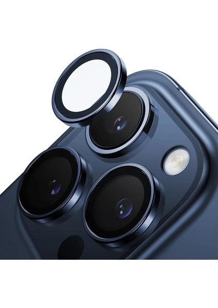 iPhone 15 Pro Max ve iPhone 15 Pro Safir Kamera Lens Koruyucu Uygulama Aparatlı