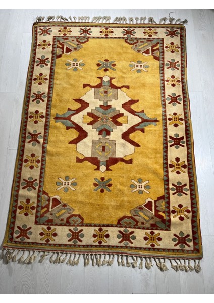 170x236 Cm Canlı Renkli El Dokuma Yün Geometrik Desenli Antik Türk Modern Kilim