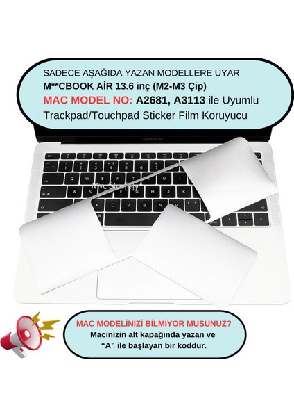 Macbook Air M2-M3 Kılıf 13.6 inç Koruyucu Sticker Touchpad (TouchID'li Air 13.6") A2681 A3113 ile Uyumlu