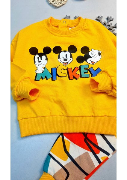 Erkek Bebek Için Mickey Mouse Desenli Alt Üst Eşofman Takımı