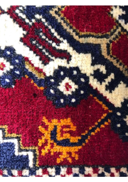 54X115 cm El Dokuma Lacivert ve Kırkımızı Renkli Çiçek Desenli Türk Kilim