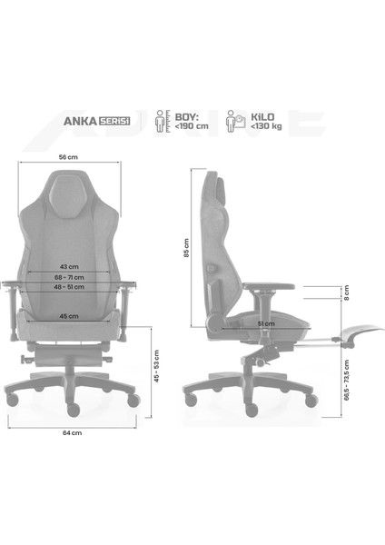 Business Anka Ayak Uzatmalı Profesyonel Çalışma Koltuğu Kumaş Gri