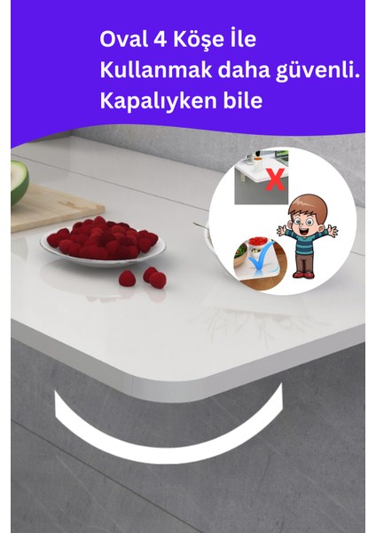 Kydonia Home Mdf Lam 4 Köşesi Oval Parlak Beyaz Sabit Raflı Duvara Monte Kırma Katlanır Yemek Mutfak Masası