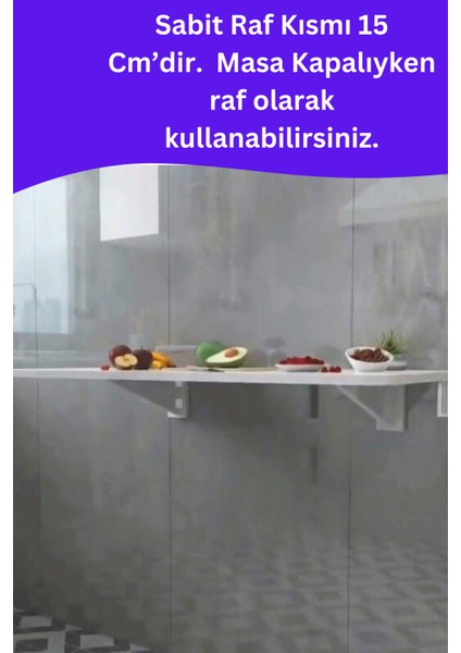 Kydonia Home Mdf Lam 4 Köşesi Oval Parlak Beyaz Sabit Raflı Duvara Monte Kırma Katlanır Yemek Mutfak Masası