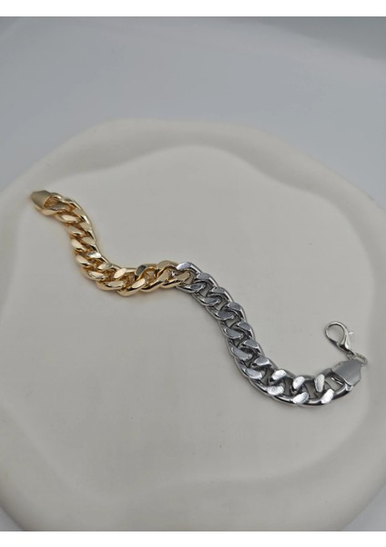 Kontrast Iki Renkli Kalın Gurme Zincir Bileklik modelleri