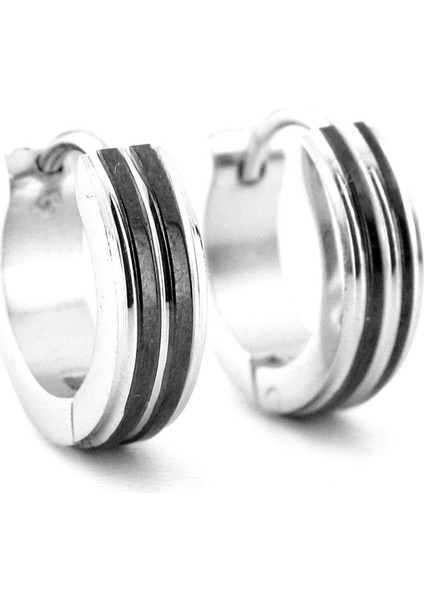 Çift Siyah ÇIZGILI13MM Çap Paslanmaz Çelik Halka Erkek Küpe ER104
