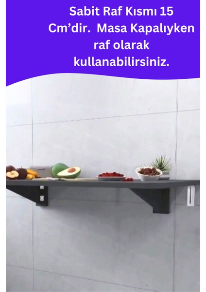 Mdf Lam 4 Köşesi Oval Antrasit Gri Sabit Raflı Duvara Monte Kırma Katlanır Yemek Mutfak Masası