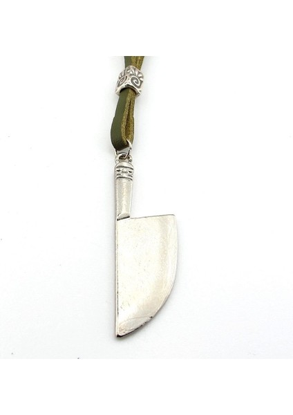 Şef Bıçağı Şeklinde Masterchef Bıçak Metal Yeşil Deri Erkek Kolye Q0898 modelleri