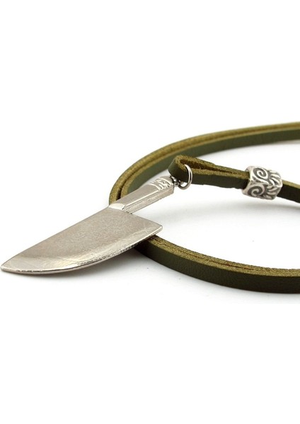Şef Bıçağı Şeklinde Masterchef Bıçak Metal Yeşil Deri Erkek Kolye Q0898 fırsatları