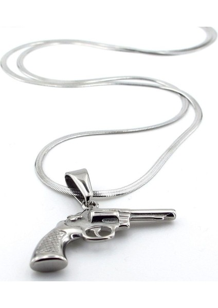 Revolver Altıpatlar Tabanca Italyan Yassı Çelik Erkek Kolye Q0691 fiyatları