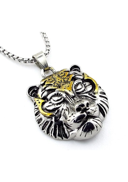 Bengal Kaplanı Tiger Sarı Gümüş Renkli Paslanmaz Çelik Erkek Kolye Q0894