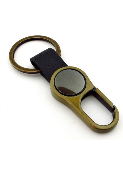 Siyah Deri Bronz Metal Kanca Askılı Hook Metal Anahtarlık KC049