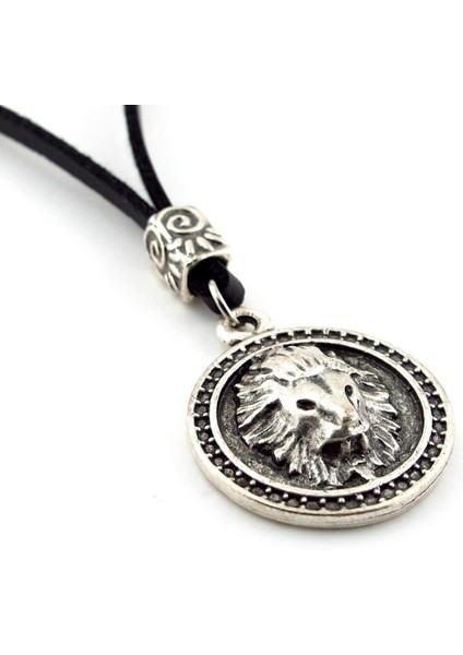 Kabartma Aslan Leon Burç Deri Metal Madalyon Erkek Kolye Q0889 fırsatları