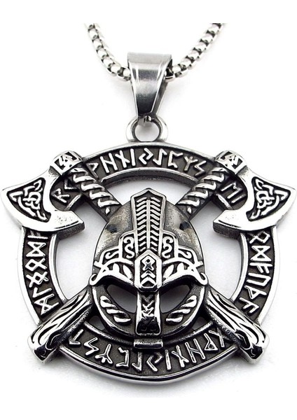 Viking Savaşçı Kaskı Çapraz Balta Iskandinav Rune Titanyum Çelik Erkek Kolye Q0916 modelleri