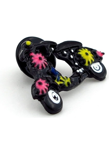 Çiçekli Siyah Vespa Scooter Yaka Çanta Süsü Metal Rozet Pin RZ145 modelleri