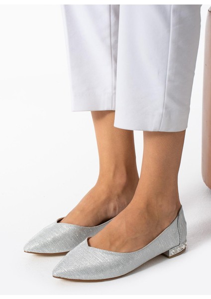 Kadın Gümüş Topuk Taş Detaylı Babet