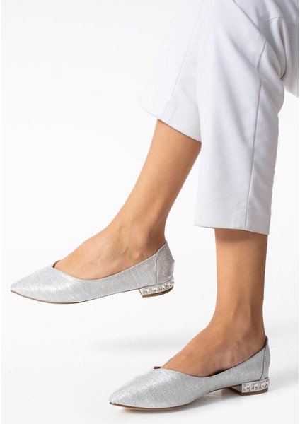 Kadın Gümüş Topuk Taş Detaylı Babet modelleri