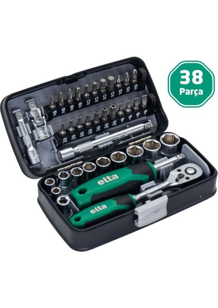 1/4" Altıköşe Cırcırlı Lokma Anahtar ve Bits Uç Seti 38 Parça