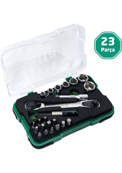 1/4" Altıköşe Cırcırlı Lokma Anahtar ve Bits Uç Seti 23 Parça