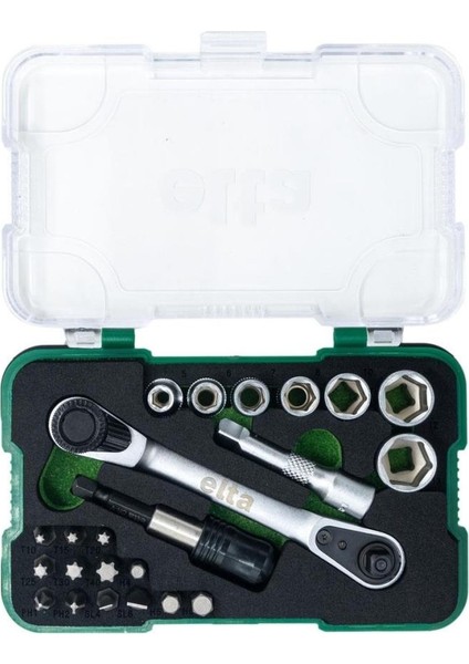 1/4" Altıköşe Cırcırlı Lokma Anahtar ve Bits Uç Seti 23 Parça