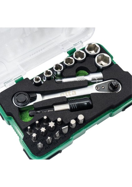 1/4" Altıköşe Cırcırlı Lokma Anahtar ve Bits Uç Seti 23 Parça