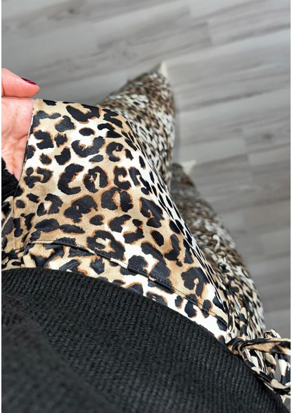 Kadın Leopar Desenli Yüksek Bel Geniş Paça Beli Lastikli Bağcıklı Pamuk Saten Palazzo Pantolon modelleri