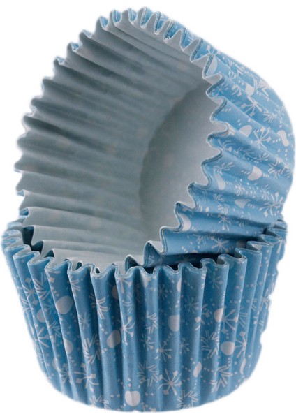 Cupcake Kalıbı Pet Kapsül Kek Kalıbı 48 x 34 mm x 100 Adet - Kar Desenli Mavi