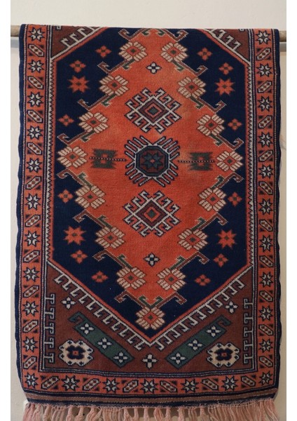 86x153 Cm Pembe Renkli Akrep Motifli El Dokuma Antik Türk Nostaljik Kilim