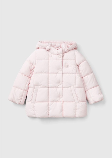 Kız Çocuk Açık Pembe Benetton Logolu Pufa Mont