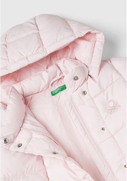 Kız Çocuk Açık Pembe Benetton Logolu Pufa Mont modelleri
