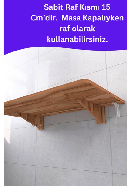 4 Köşesi Oval Zeytin Ahşap Desenli Sabit Raflı Duvara Monte Kırma Katlanır Yemek Mutfak Masası