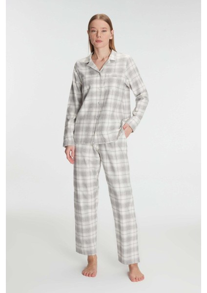 MOTTO10BUTIK Anıl Kare Desenli Pamuklu Gömlek Pijama Takımı