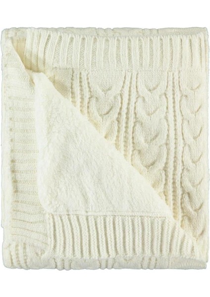 At Kuyruğu Desenli Triko Battaniye (Krem / 75X95) Çizgili Yün Solmaya Dayanıklı Tekli