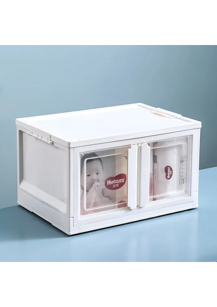 x -Large Ebatlı, Üst Üste Istiflenebilir, Katlanabilir Tekli Dolap, Beyaz Kulplu