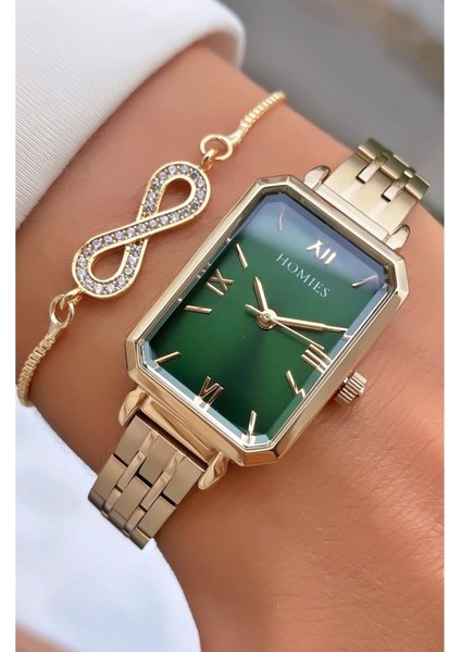 MRD11494 Altın Renk Kadın Kol Saati Bileklik Hediyeli