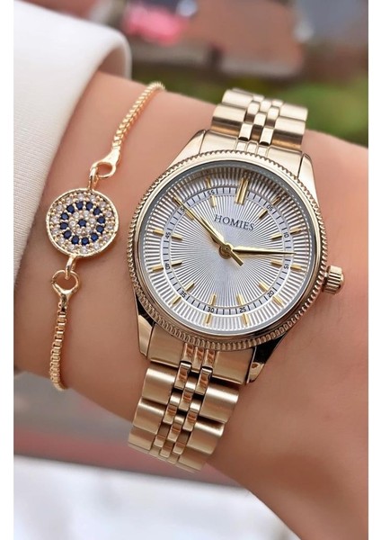 MRD11720 Altın Renk Kadın Kol Saati Bileklik Hediyeli