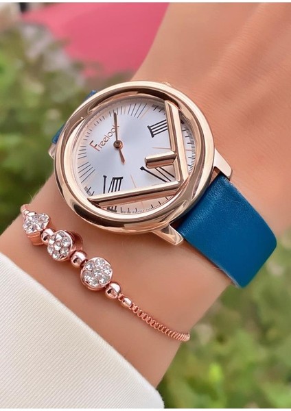 MRD11460 Mavi Deri Kordon Kadın Kol Saati Bileklik Hediyeli fiyatları
