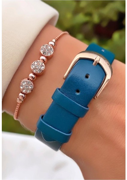 MRD11460 Mavi Deri Kordon Kadın Kol Saati Bileklik Hediyeli fırsatları