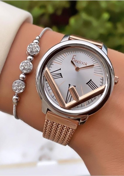 MRD11453 Rose Gümüş Çelik Kordon Kadın Kol Saati Bileklik Hediyeli