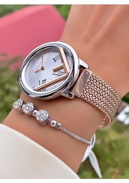 MRD11453 Rose Gümüş Çelik Kordon Kadın Kol Saati Bileklik Hediyeli fiyatları