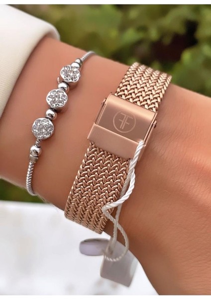 MRD11453 Rose Gümüş Çelik Kordon Kadın Kol Saati Bileklik Hediyeli modelleri